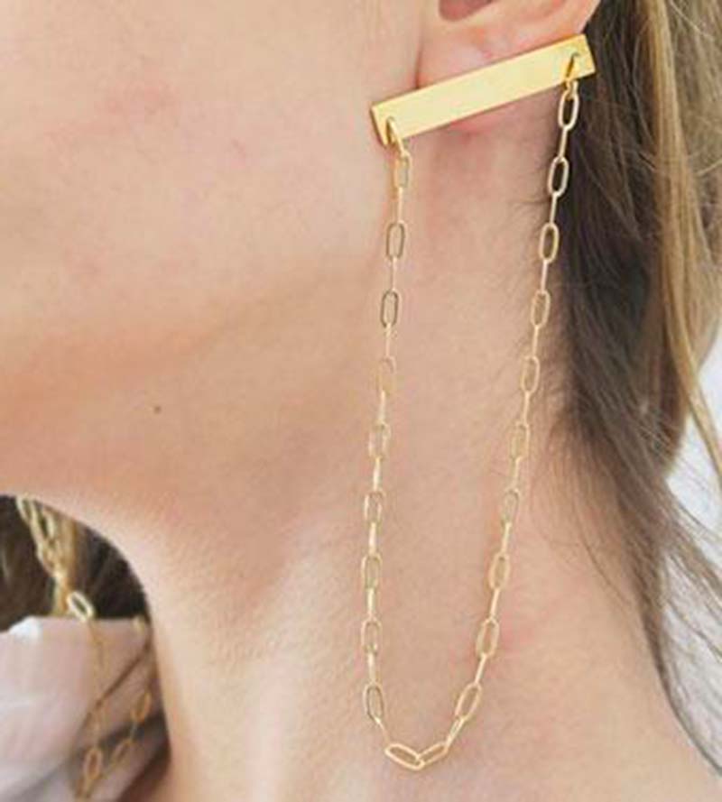 EARRING WITH BAR AND CHAIN